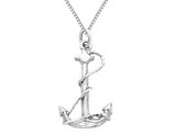 14K White Gold Anchor Charm Pendant Necklace with Chain
